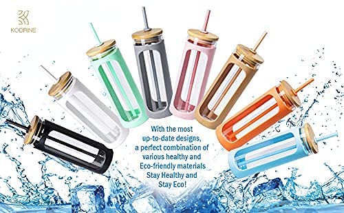Kodrine 20oz Glass Tumbler with Straw and Lid, Iced Coffee Cups with Bamboo Lids, Glass Cups for Cold Drinks, Smoothie Cup with Silicone Sleeve for Travel, Work, BPA FREE-DaiquiriGreen - Image 4