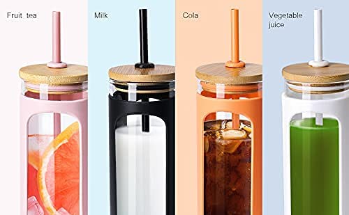 Kodrine 20oz Glass Tumbler with Straw and Lid, Iced Coffee Cups with Bamboo Lids, Glass Cups for Cold Drinks, Smoothie Cup with Silicone Sleeve for Travel, Work, BPA FREE-DaiquiriGreen - Image 3