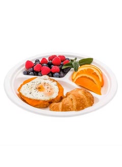 SPARK IT HOME Spark It Home Disposable Plates, Eco-friendly, Compostable Party Plates, Biodegradable, 100% Natural Sugarcane, Everyday Tableware, Heavy Duty, Microwave Freezer Safe 50 Pieces (10 Inch 3 Compartments)  - Image 3