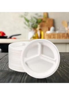 SPARK IT HOME Spark It Home Disposable Plates, Eco-friendly, Compostable Party Plates, Biodegradable, 100% Natural Sugarcane, Everyday Tableware, Heavy Duty, Microwave Freezer Safe 50 Pieces (10 Inch 3 Compartments)  - Image 2