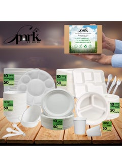 SPARK IT HOME Spark It Home Disposable Plates, Eco-friendly, Compostable Party Plates, Biodegradable, 100% Natural Sugarcane, Everyday Tableware, Heavy Duty, Microwave Freezer Safe 50 Pieces (10 Inch 3 Compartments)  - Image 5
