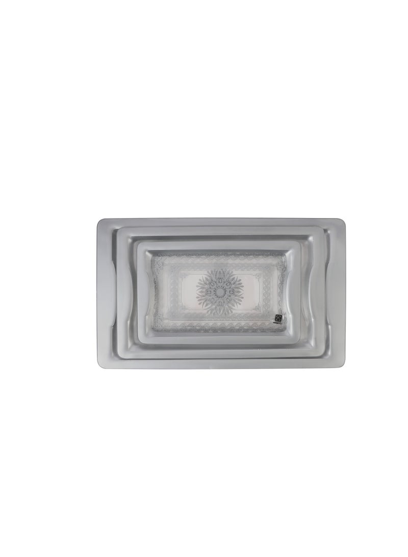Royalford Acrylic Serving Tray- RF11238| Rectangular Tray Set with an Elegant and Sleek Design, Durable and Long-Lasting Plastic Construction| Set Includes: Small, Medium and Large, Multi-Purpose Tray Set Ideal for Serving Tea, Drinks, Food, Dcor Items Grey/Clear - Image 4