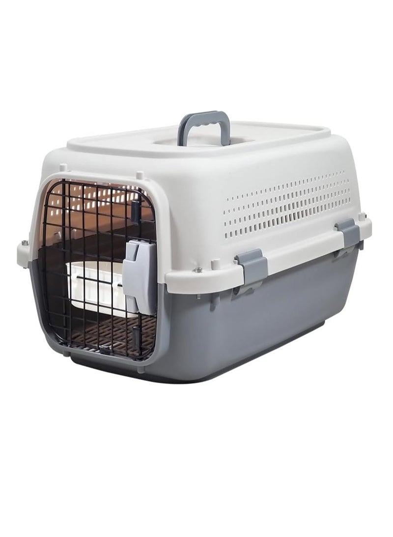NNC PETS Travel Kennel with Easy handle, Breathable and Lightweight pet travel crate, Pet carrier for small to medium pets, Indoor & Outdoor Pet transport box with Metal door, Aeration grids 55 cm (Grey) - Image 1