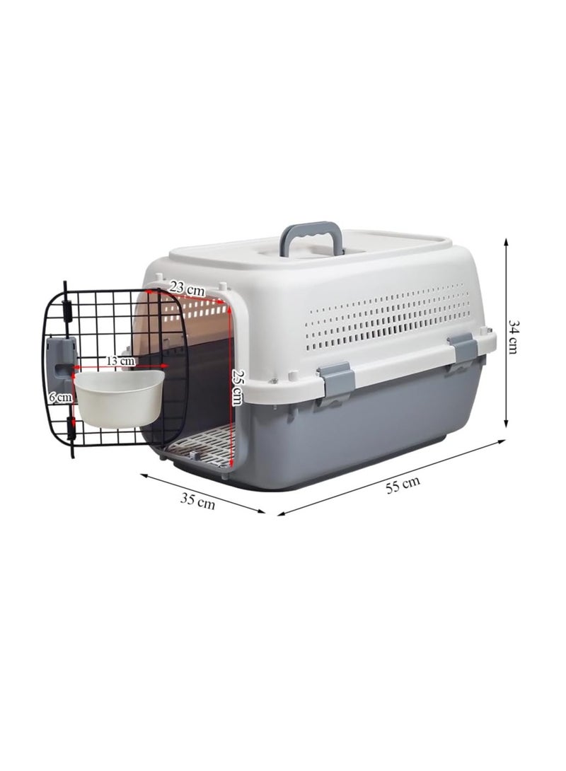 NNC PETS Travel Kennel with Easy handle, Breathable and Lightweight pet travel crate, Pet carrier for small to medium pets, Indoor & Outdoor Pet transport box with Metal door, Aeration grids 55 cm (Grey) - Image 2