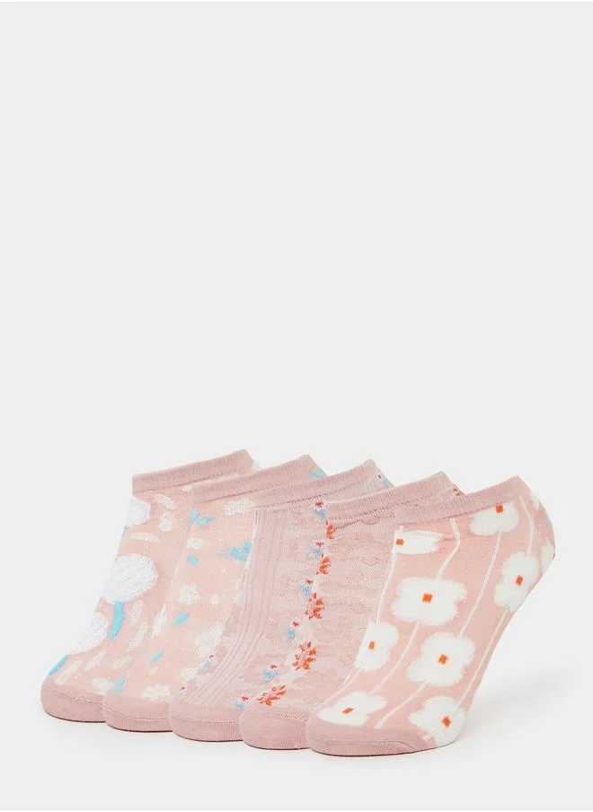 ستايلي Styli Set Of 5 - Floral Print Ankle Socks