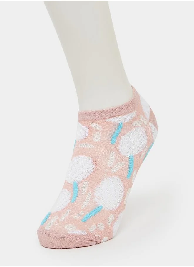 Styli Set Of 5 - Floral Print Ankle Socks