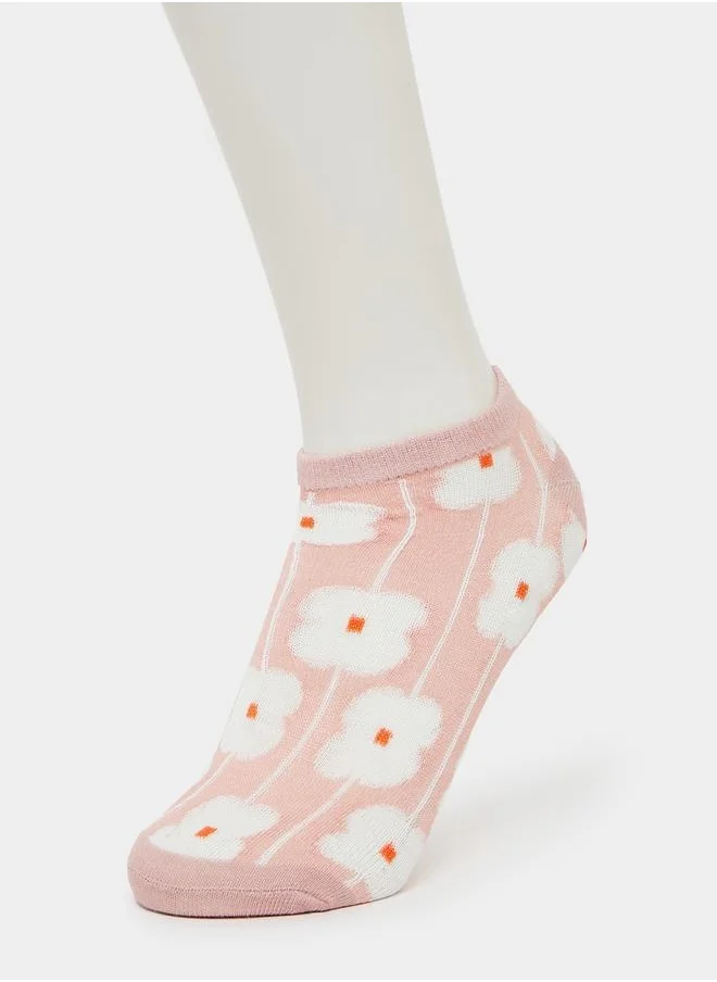 Styli Set Of 5 - Floral Print Ankle Socks