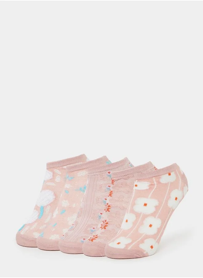 Styli Set Of 5 - Floral Print Ankle Socks