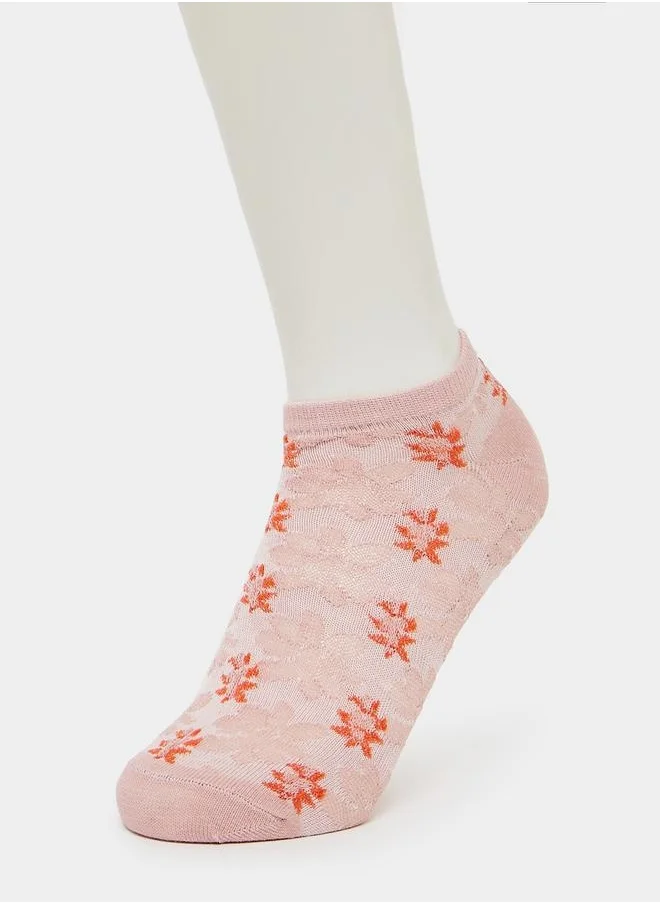 Styli Set Of 5 - Floral Print Ankle Socks