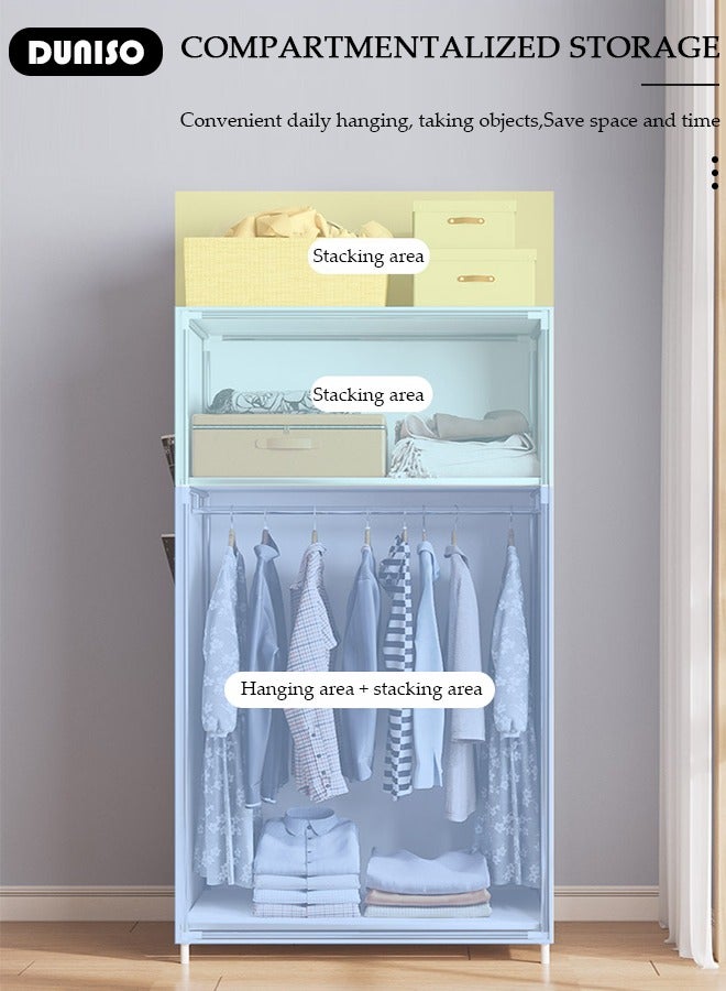 DUNISO Portable Clothes Closet with Side Pockets,Fabric Wardrobe for Hanging Clothes,Freestanding Garment Organizer with Sturdy Fabric Cover,Closet Clothes Organizer with Zipper for Bedroom, Cloakroom Sturdy and Easy Assemble  - Image 3