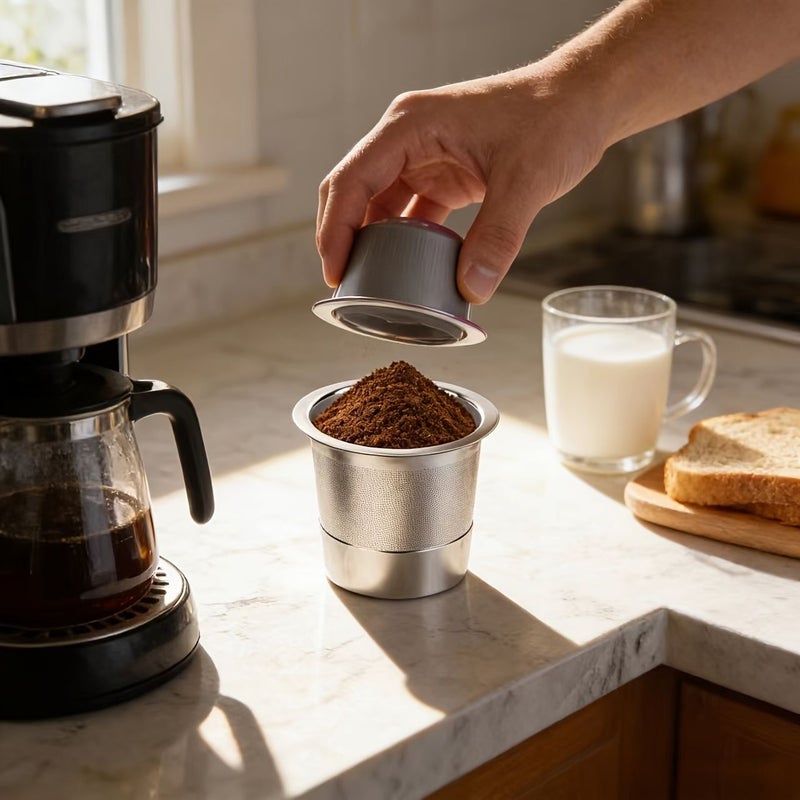 Silvery Stainless Steel Reusable Coffee Filter Double Layer Fine Mesh Brewing Tool - Image 2