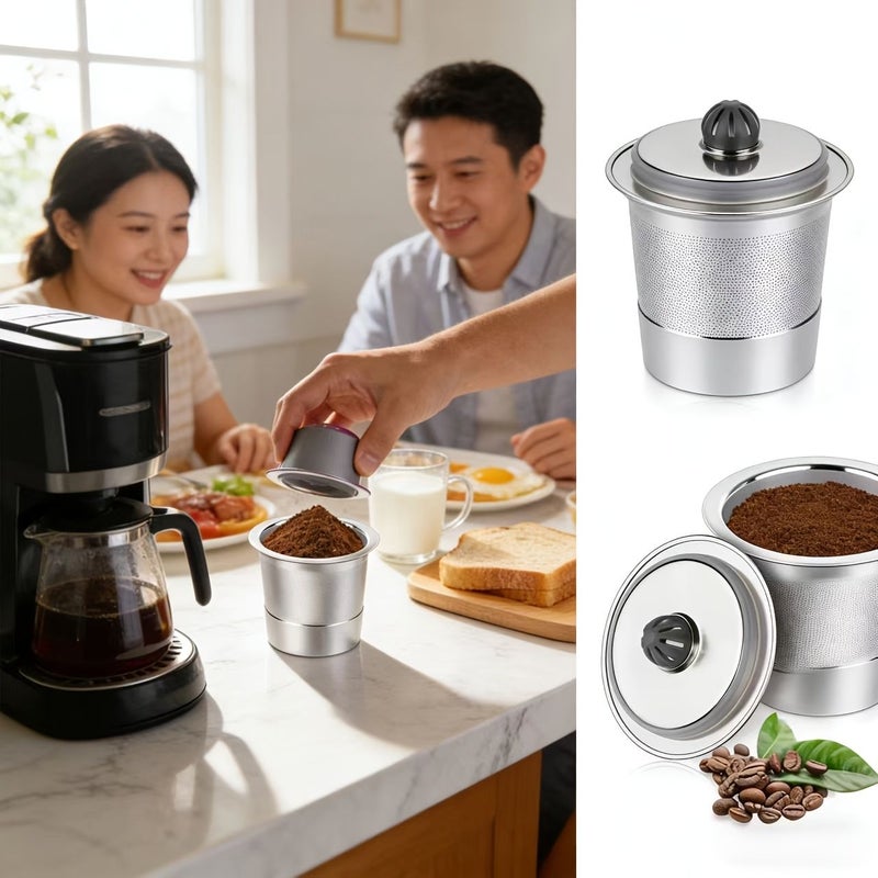 Silvery Stainless Steel Reusable Coffee Filter Double Layer Fine Mesh Brewing Tool - Image 4