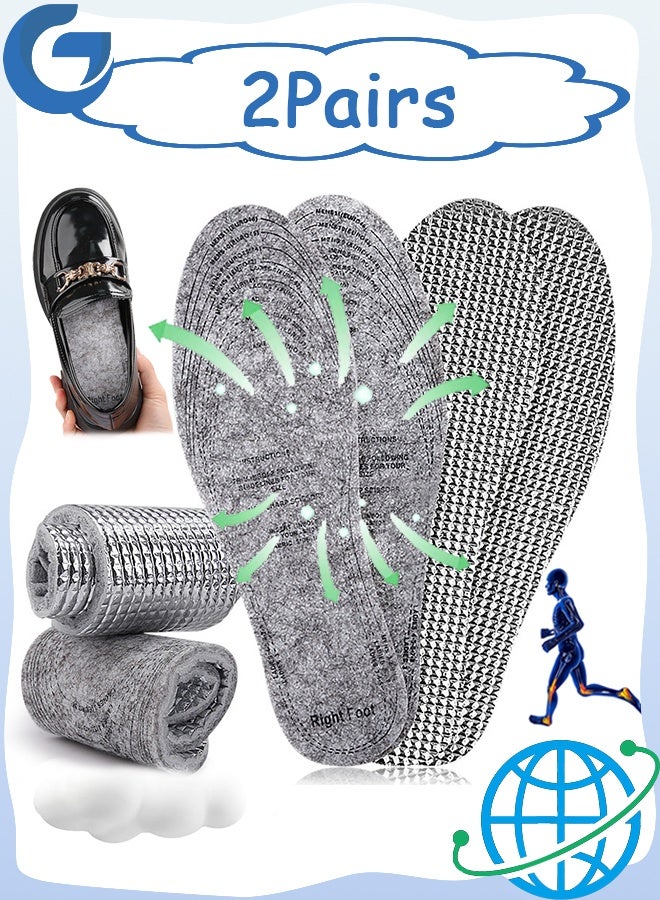 زوجان من النعال الداخلية الصوفية الدافئة للجنسين، نعال داخلية من رقائق الألومنيوم مزدوجة الجانب من القماش غير المنسوج، نعال داخلية داعمة للقوس، نعال داخلية من الإسفنج الذكي، نعال داخلية رياضية مبطنة ممتصة للصدمات للقدم - Image 1