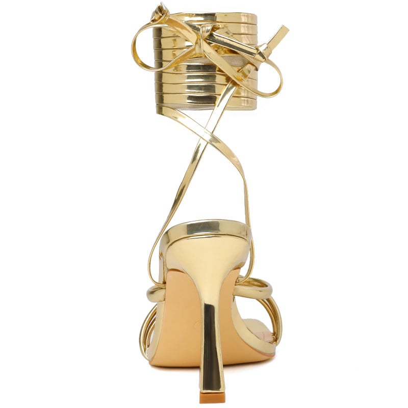 Mostrin Gold Strappy Heels for Women Lace Up Heels Tie Up Stiletto Heeled Sandals Square Open Toe High Heels for Prom, Party and Weddings Size 8.5 - Image 5