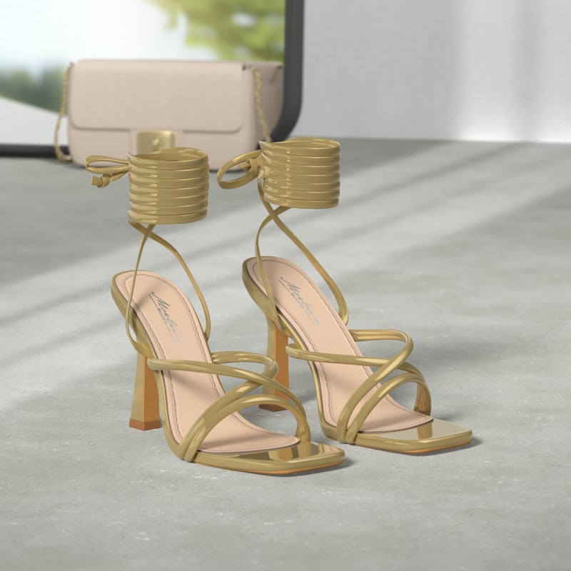 Mostrin Gold Strappy Heels for Women Lace Up Heels Tie Up Stiletto Heeled Sandals Square Open Toe High Heels for Prom, Party and Weddings Size 8.5 - Image 3