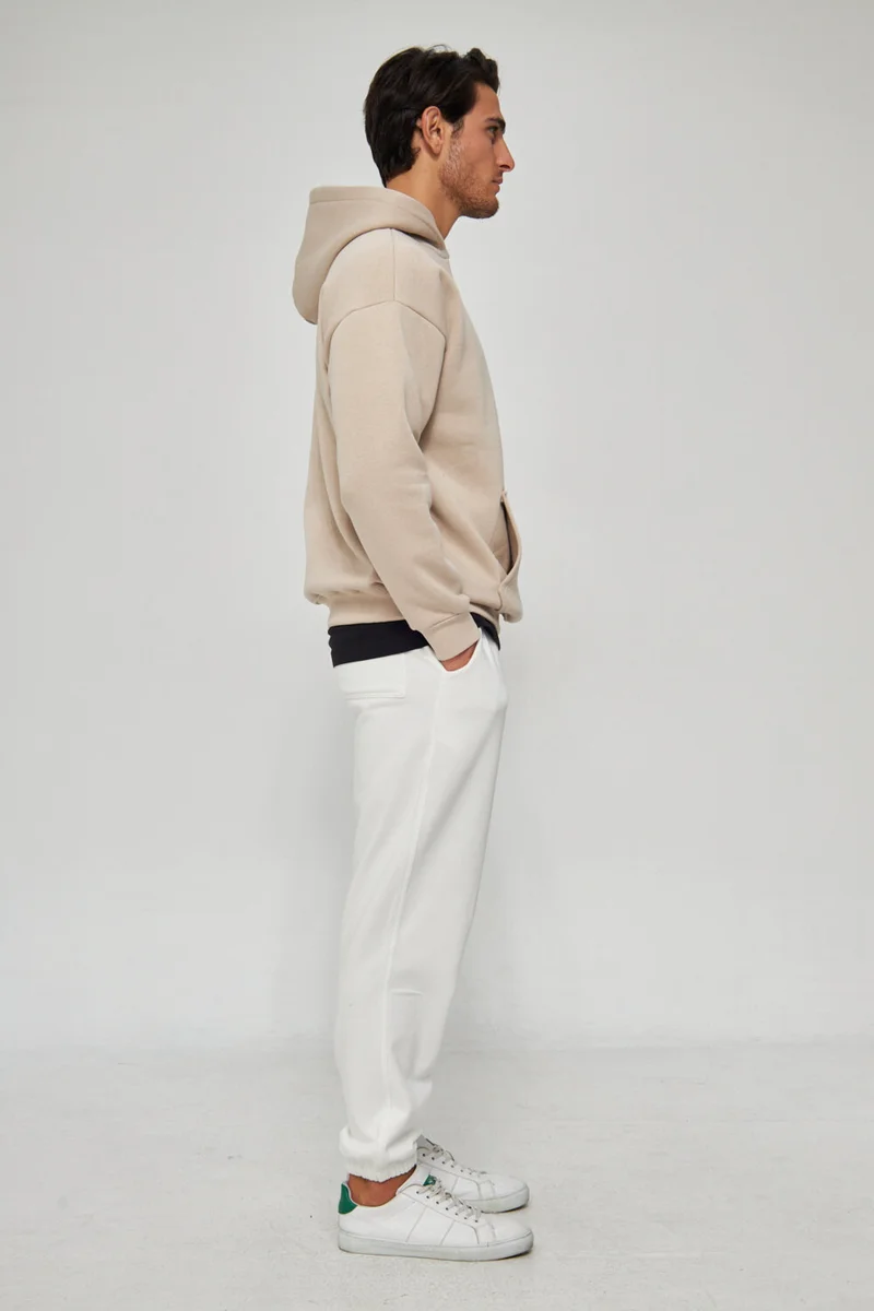 MRS Clothing Men's Smoke Unisex Plain Hooded Collar Cotton Pocket Detailed Sweatshirt