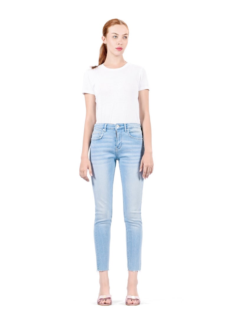 Web Denim Web Denim Women's Stretch Skinny Jeans - Cut Hem Stylish Comfort Fit Denim Pants  - Image 1