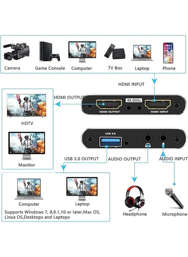 HDMI Video Capture Card 1080P with 4K Input, USB Audio Capture Device for Streaming, Recording, Gaming, Live Broadcast and Video Transfer - Image 4