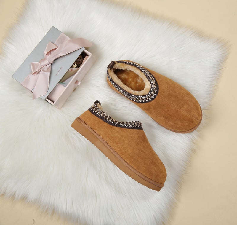 SMajong Women's Slippers Mens Platform Mini Boots Fuzzy House Slipper Fur Fleece Winter Home Shoes Indoor and Outdoor Black Brown US 7.5 Women/6 Men - Image 3