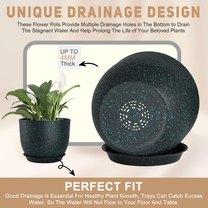 YNNICO Plant Pots 10/9/8/7.5/7 inch Set of 5,Flower Pots with Multi Mesh Drainage Holes, Large Planters for Indoor Outdoor Garden Plants and Flowers. (Green Speckles) - Image 3