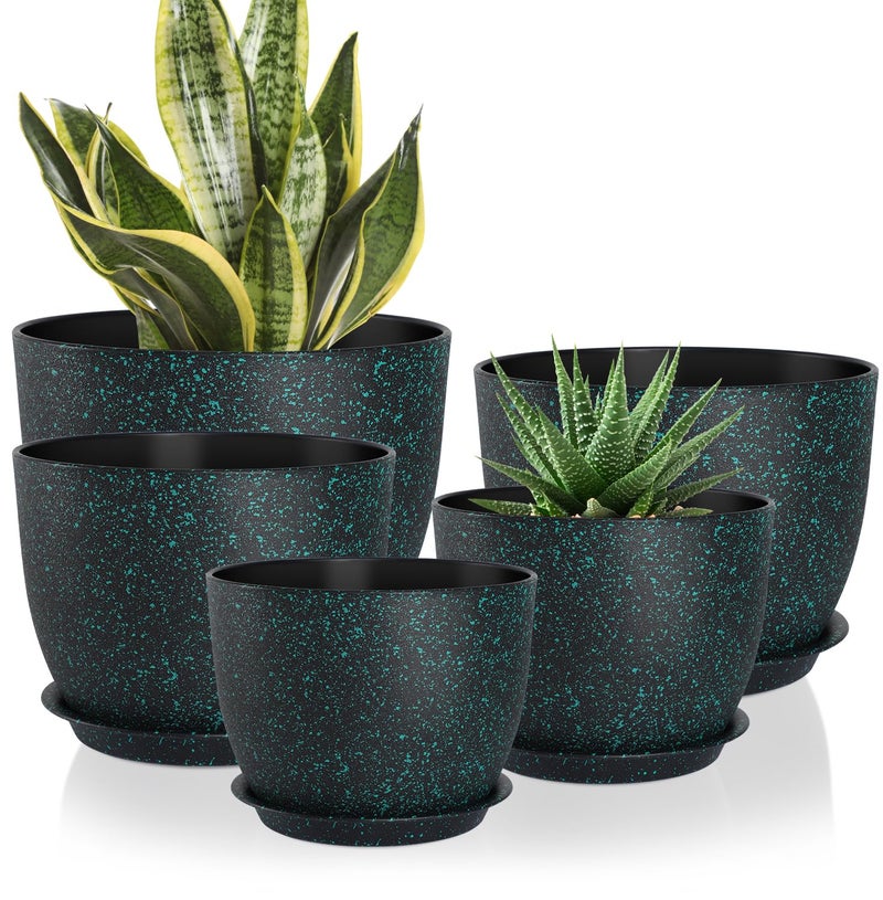 YNNICO Plant Pots 10/9/8/7.5/7 inch Set of 5,Flower Pots with Multi Mesh Drainage Holes, Large Planters for Indoor Outdoor Garden Plants and Flowers. (Green Speckles) - Image 1