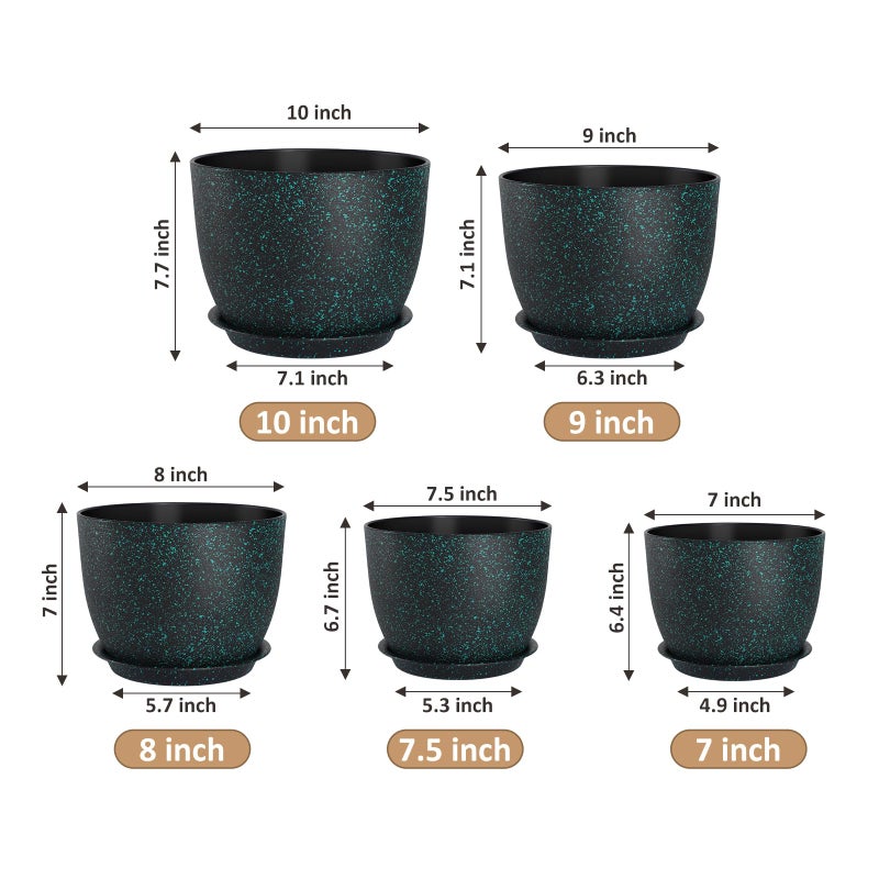 YNNICO Plant Pots 10/9/8/7.5/7 inch Set of 5,Flower Pots with Multi Mesh Drainage Holes, Large Planters for Indoor Outdoor Garden Plants and Flowers. (Green Speckles) - Image 2