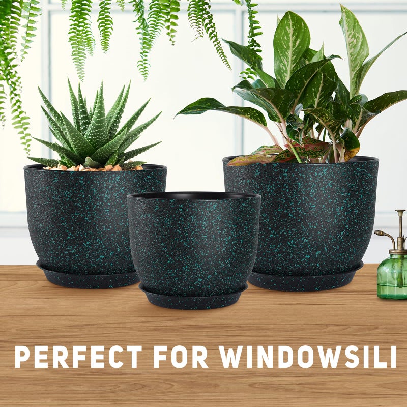 YNNICO Plant Pots 10/9/8/7.5/7 inch Set of 5,Flower Pots with Multi Mesh Drainage Holes, Large Planters for Indoor Outdoor Garden Plants and Flowers. (Green Speckles) - Image 5