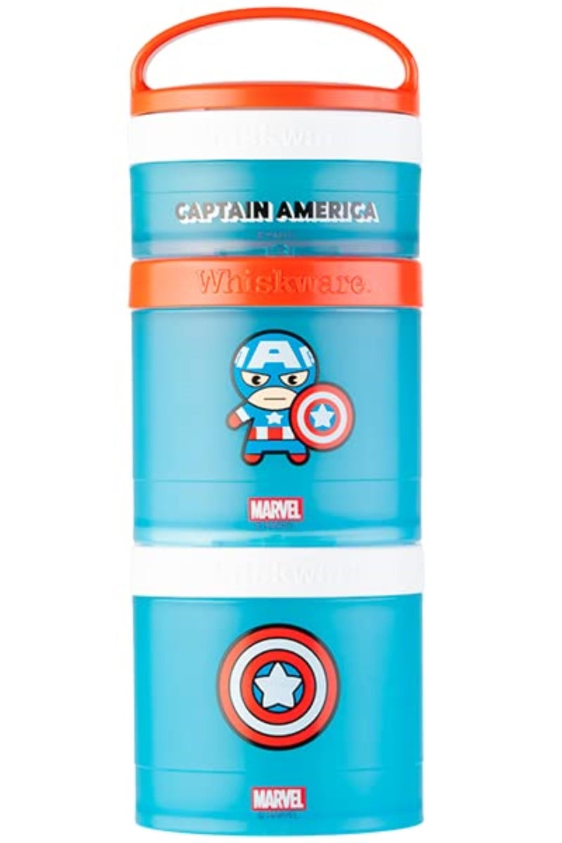 Whiskware Marvel Stackable Snack Containers for Babies Kids and Toddlers 3 Stackable Snack Cups for School or Travel Formula and Cupholder Friendly Captain America - Image 3