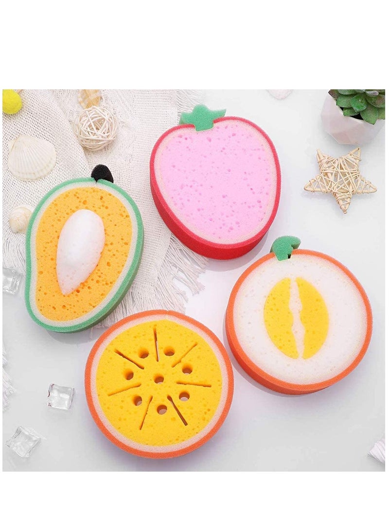 SYOSI Bath Puff Soft Bath Sponge Shower Ball Bath Loofah Fruit Shape Mesh Pouf Exfoliation Body Puffs Exfoliate Pouf Baby Bath Sponge 4 Pcs Fruit Shaped Soft Bath Brush Scrubbers for Kids Children - Image 1
