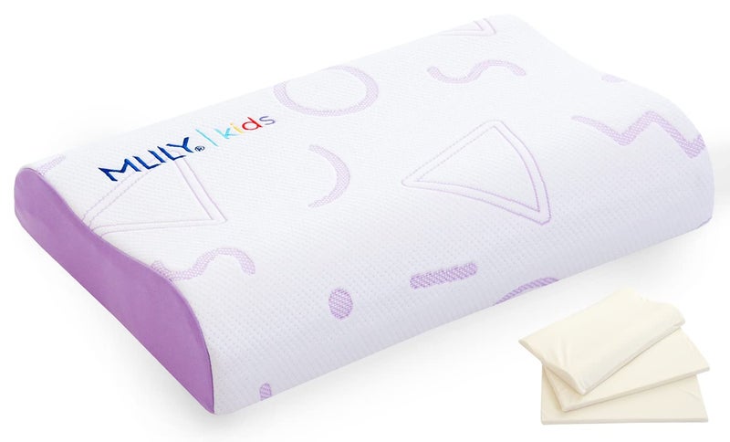 MLILY Kids Pillow for Sleeping, Adjustable Kids Memory Foam Pillow for Bed Set, Breathable and Soft Pillows for Kids Boy Girl, CertiPUR-US Certified, 12x20 Inch, Purple - Image 1