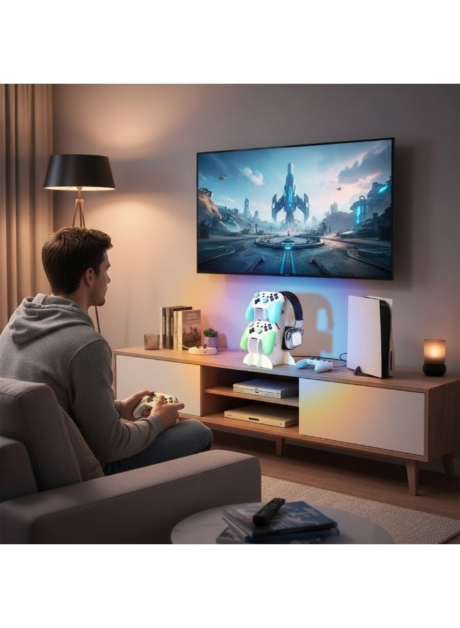 شيبشيب حامل ذراع تحكم بطبقتين، رف لحامل ذراع التحكم وحامل سماعات للأجهزة Xbox Series X S / Xbox One / PS5 / PS4 / نينتندو سويتش / الكمبيوتر الشخصي / السماعات، منظم شامل لإكسسوارات ألعاب الفيديو. - Image 2