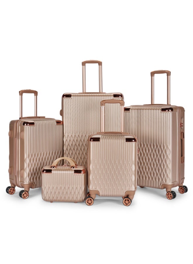 ليمرا طقم شنط سفر مكون من 5 حقائب أمتعة بـ 4 عجلات بتصميم صلب و حديث ذهبي - Image 1