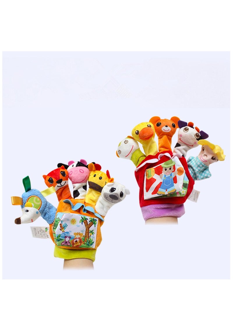 Hand Finger Plush Puppets Glove, Animal Finger Puppet for Children Early Education Toys for New Born Baby （for  2 hands）  - Image 1