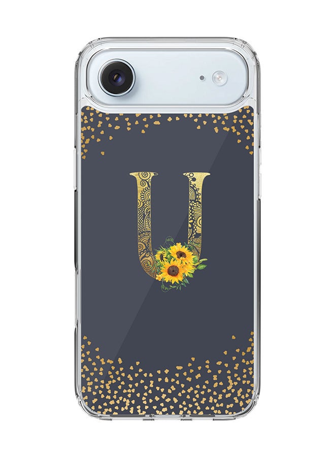 Stylizedd Classic Clear MagSafe Case for iPhone 17 Air , Hybrid Soft Case Flexible Edges Anti Drop TPU PC Gel Thin Transparent Cover [ Designed for iPhone 17 Air ] - Custom Monogram Initial Letter Floral Pattern Alphabet - U  (Grey )