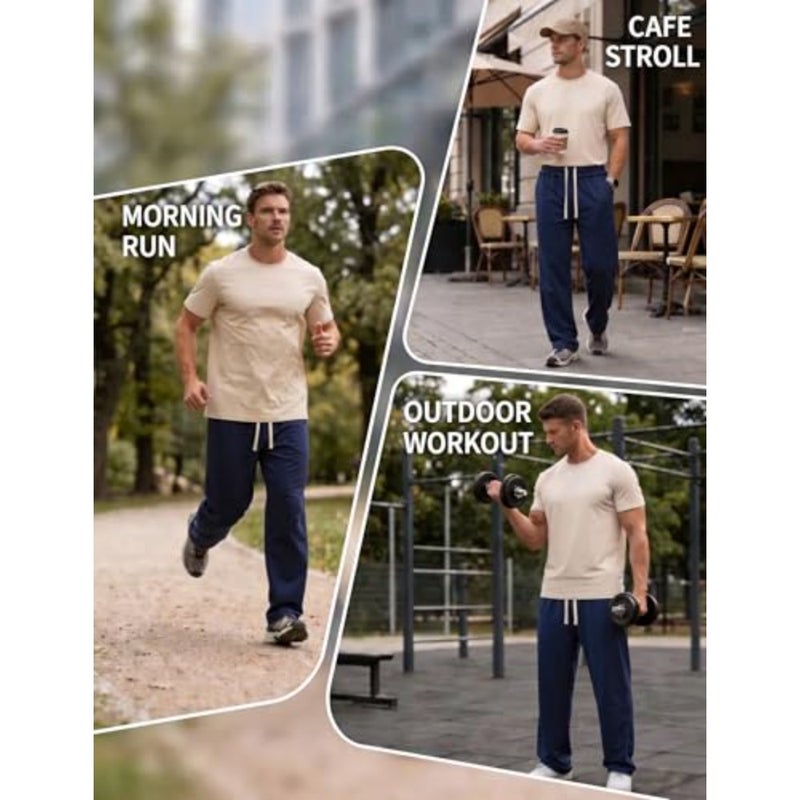 SEAUR Stretchy Wide Leg Joggers Mens Casual Loose Baggy Track Pants Drawstring Sweatpants with Side Pockets for Hiking Gym Everyday Wear S-3 - Image 4
