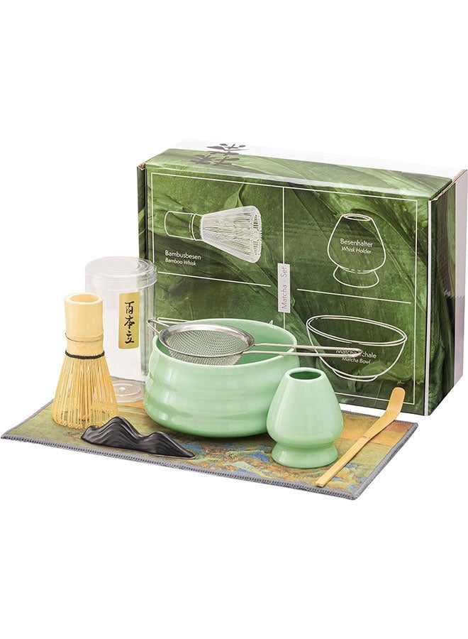 WINEENEE Japanese Matcha Ceremony Set 7-Piece Handcrafted Bowl Bamboo Whisk Ceramic Holder Stainless Steel Sifter Complete Tea Tools Kit for Traditional Matcha Preparation Daily Use Gift - Image 1