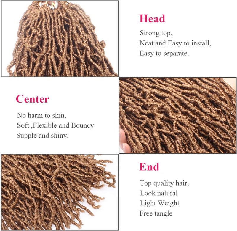 Leeven 18 Inch 2 Packs Synthetic New Faux Locs Crochet Braids Hair Extend 27# Soft Locs Braiding Hair for Women 18 Roots/Pack Blonde Curly Wavy Goddess Faux Locs Crochet Hair Extensions - Image 4
