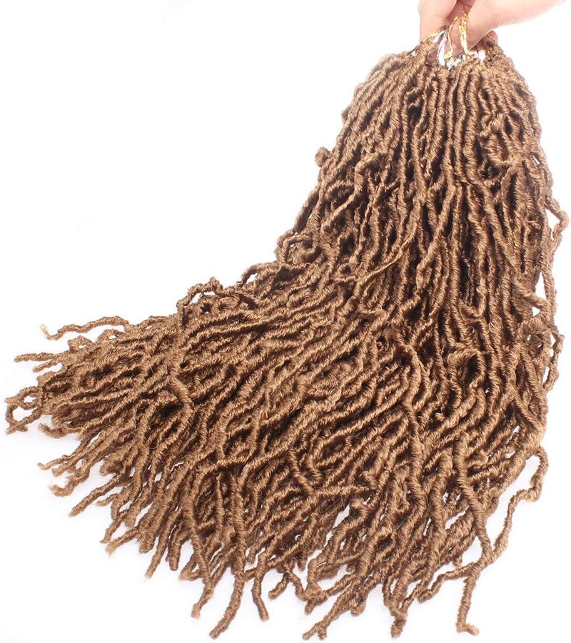Leeven 18 Inch 2 Packs Synthetic New Faux Locs Crochet Braids Hair Extend 27# Soft Locs Braiding Hair for Women 18 Roots/Pack Blonde Curly Wavy Goddess Faux Locs Crochet Hair Extensions - Image 2