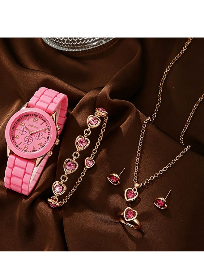 Geneva [2026 New Design]Ladies Watch Fashionable Women Quartz Diamond Wristwatch Classic Simple Watches Business Decoration Bangle Bracelet Necklace Ring Earring Girl Gift Set - Image 1