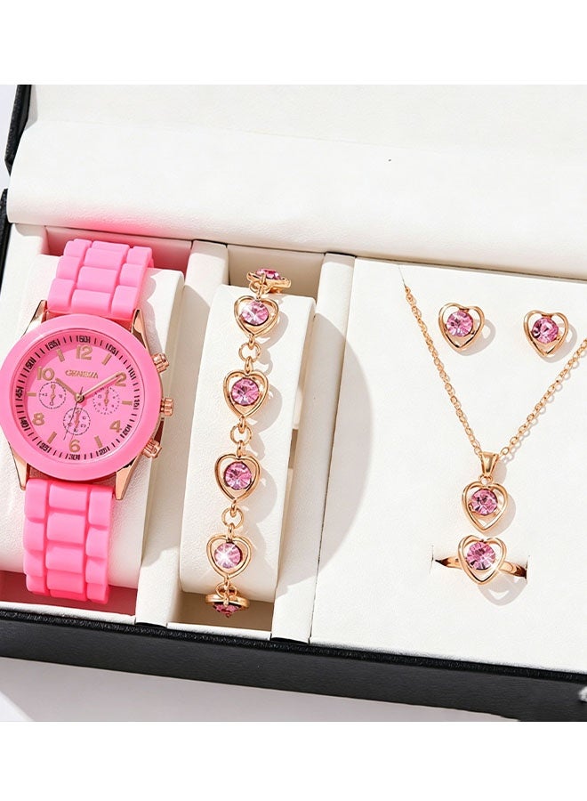Geneva [2026 New Design]Ladies Watch Fashionable Women Quartz Diamond Wristwatch Classic Simple Watches Business Decoration Bangle Bracelet Necklace Ring Earring Girl Gift Set - Image 3