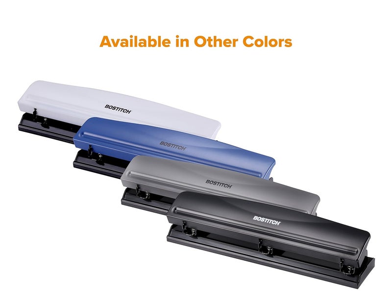 Bostitch Office Premium 3 Hole Punch, 12 Sheet Capacity, Metal, Rubber Base, Easy-Clean Tray, Silver - Image 5