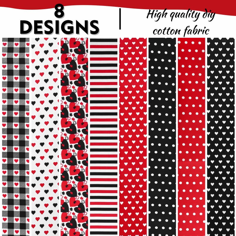 Bolsome 40 Pcs Valentine's Day Cotton Fabric Strips Red Black Love Heart Polka Dots Plaid Fabric Roll for Quilting Crafting Precut Patchwork for Gift Sewing DIY Crafts - Image 4