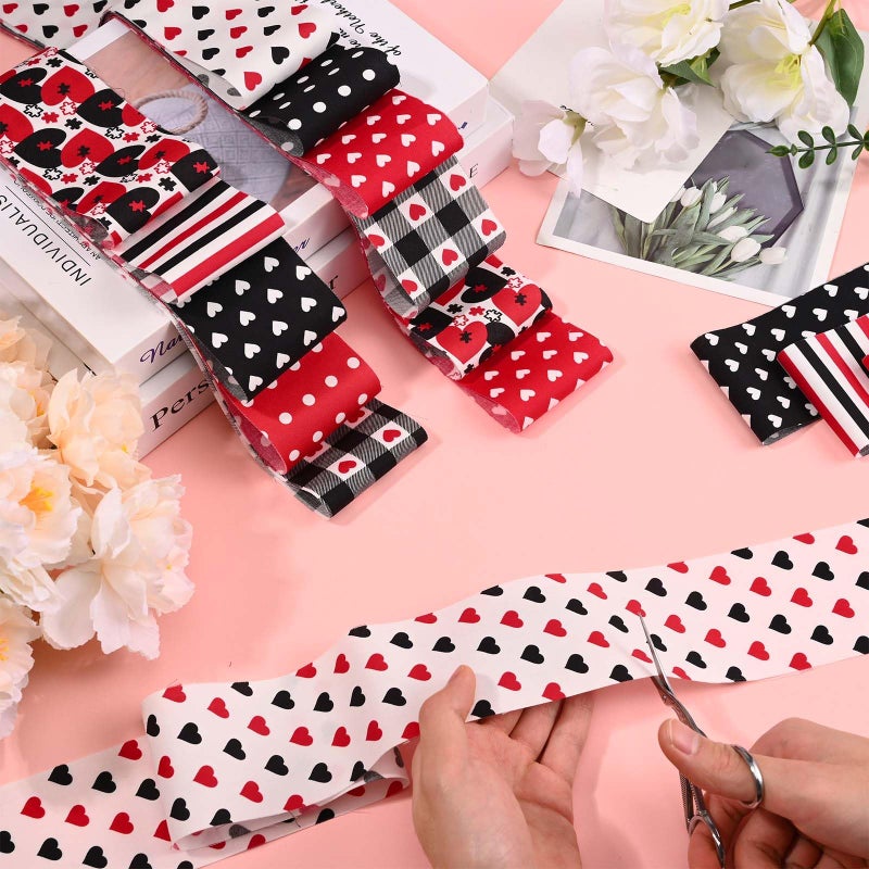 Bolsome 40 Pcs Valentine's Day Cotton Fabric Strips Red Black Love Heart Polka Dots Plaid Fabric Roll for Quilting Crafting Precut Patchwork for Gift Sewing DIY Crafts - Image 5