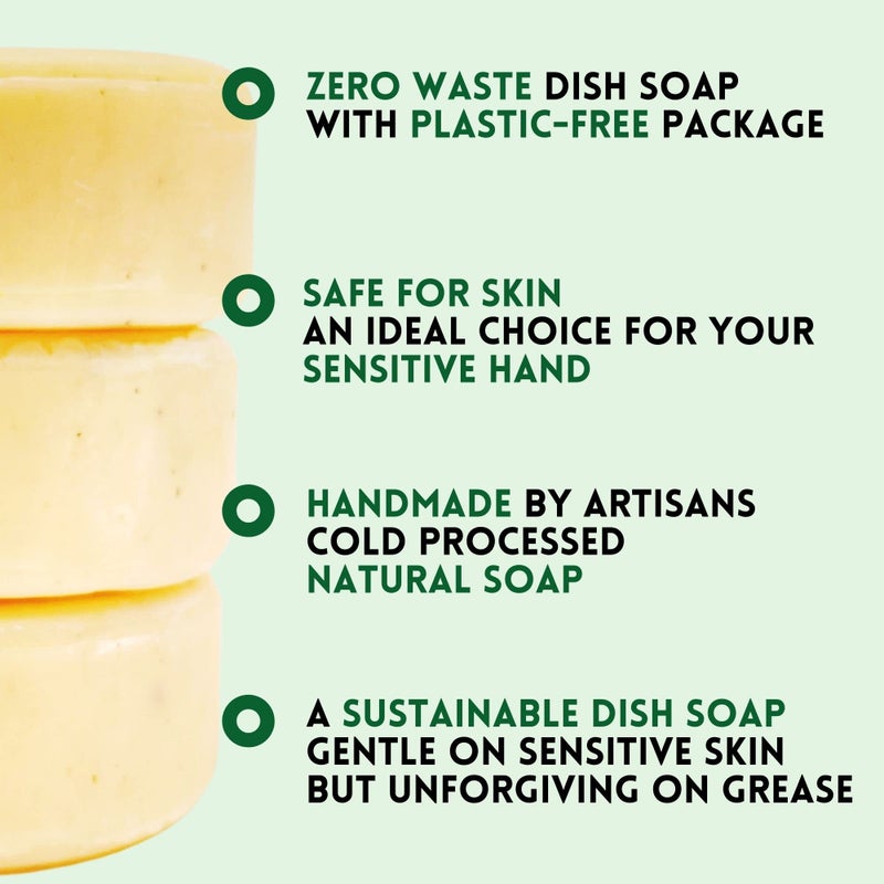 SIMPLUT Zero Waste Natural Dish Soap Bar (Pack of 3 Bars) - Solid Vegan Dishwashing Block - Cold Processed, Eco Friendly Plastic Free Packaging with Sustainable Organic Ingredients for Kitchen - Image 5