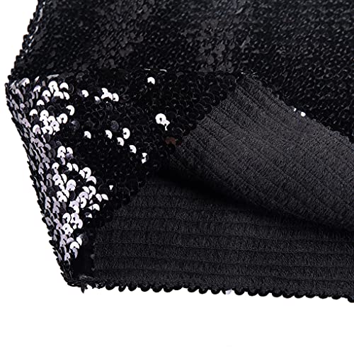 Fenyong Womens Sparkly Sequin Mermaid Crop Tops, Strapless Metallic Tube Tops for Party Clubwear(Black) - Image 4