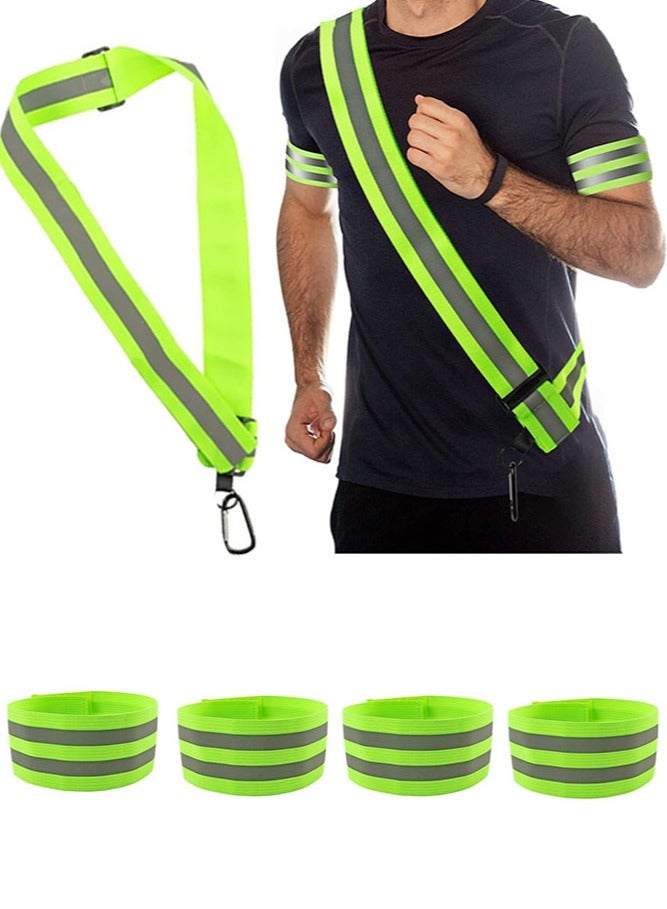 meayul Reflective Cycling Safety Vest, 5PCS High Visibility Reflective Running Gear Night Walking Safety Gear for Men Women Kids, Adjustable Reflective Belt Running Vest with 4 Reflective Armbands for Night Walking Cycling Running Accessories - Image 1