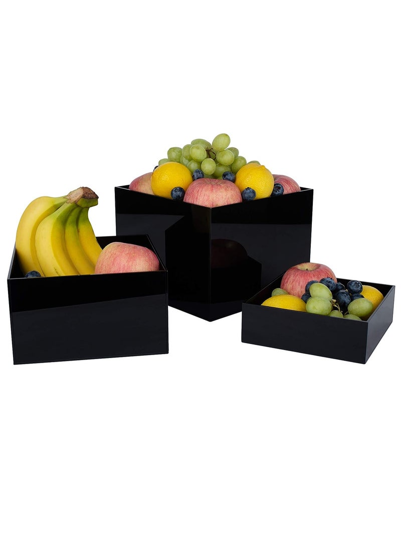 Rose - Buffet Risers, Food Risers for Buffet Table, Display Stand Shelf for Catering Dessert Collectibles, Acrylic Cube Display Nesting Risers with Hollow Bottoms Black - Image 1