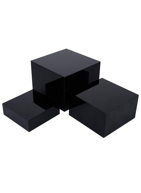Buffet Risers, Food Risers for Buffet Table, Display Stand Shelf for Catering Dessert Collectibles, Acrylic Cube Display Nesting Risers with Hollow Bottoms Black