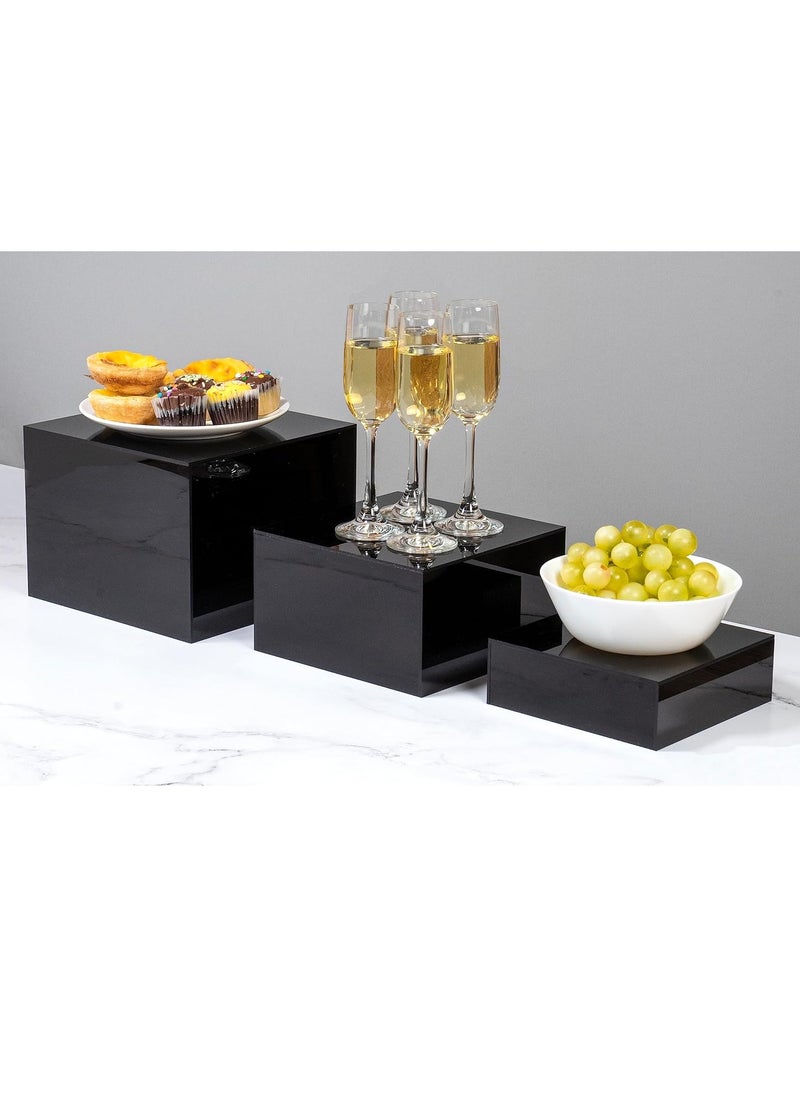Rose - Buffet Risers, Food Risers for Buffet Table, Display Stand Shelf for Catering Dessert Collectibles, Acrylic Cube Display Nesting Risers with Hollow Bottoms Black - Image 1