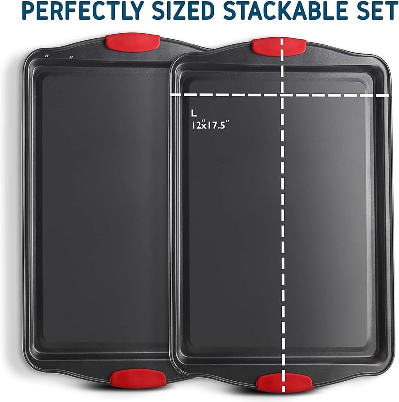 EATEX Baking Sheet Set, 2-Piece Large Cookie Sheet Set with Silicone Handles, Steel Baking Pan, Baking Sheets for Oven, BPA Free Nonstick Set, Half Sheet Pans, Black Baking Tray - Image 2